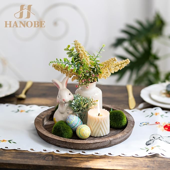 Hanobe Wooden Tray for Coffee Table: Candle Holder Plate Round Decorative - Image 4