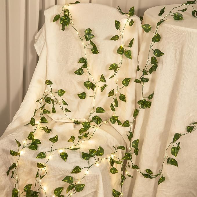 Vine with Fairy Lights, 33ft 100 LEDs Vine Lights Pothos Battery Operated - Image 6