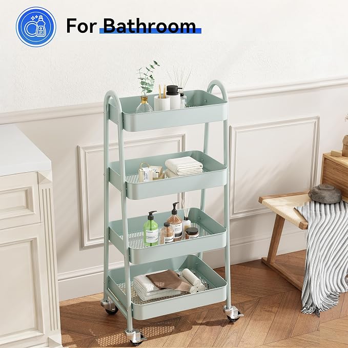 OLIXIS Metal 4 Tiers Utility Rolling Cart, Mobile Storage Shelf - Image 5
