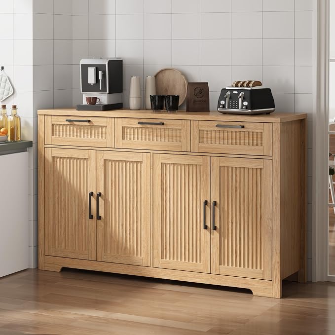 Buffet Cabinet with 3 Drawers, Kitchen Storage Sideboard Coffee Bar Cabinet - Image 6