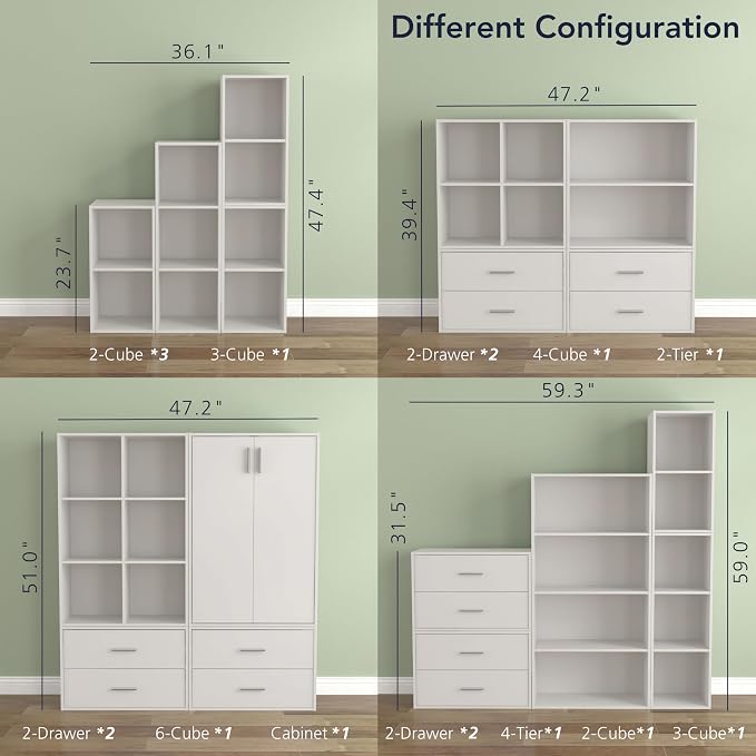 Homes: Inside + Out Apexa 3-Cube Storage Organizer Shelves, Stackable Wood - Image 9