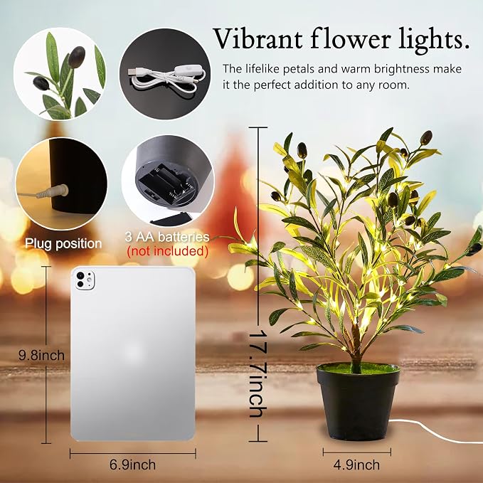 Artificial Olive Tree Lamp, Faux Olive Tree and Fruits Artificial Plant - Image 2
