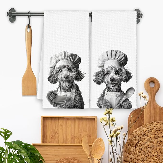 Dog Poodle Kitchen Towels Set of 2, Funny Cute Hand Bathroom Towels Gifts - Image 2