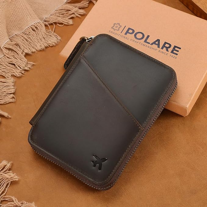 Polare Leather Pilot Wallet Passport Holder RFID Blocking Tri-fold Travel Cover - Image 5