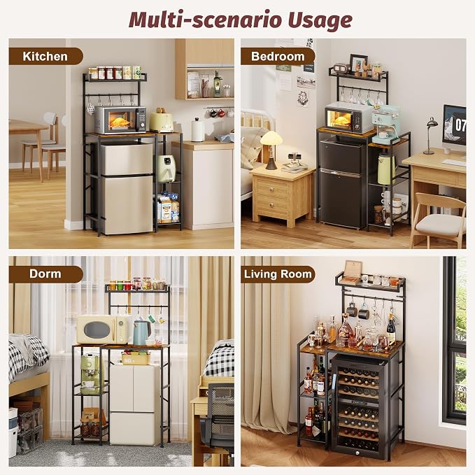 Mini Fridge Stand with Storage Shelves, Kitchen Bakers Rack, Coffee Bar - Image 3