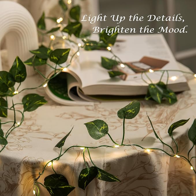 Vine with Fairy Lights, 33ft 100 LEDs Vine Lights Pothos Battery Operated - Image 7