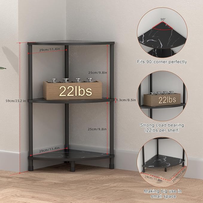 Book Small Corner Shelf, 3 Tier Corner Bookshelf Display - Image 2