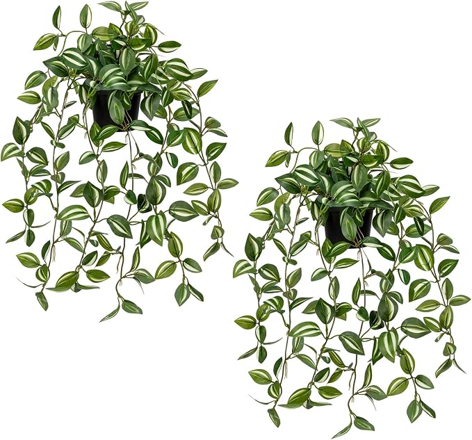 2 Pack Fake Hanging Plants for Shelf in Back Pot, Small Artificial Hanging Ivy by VillaComo