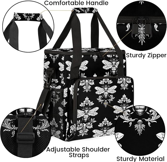 Black Bee Coffee Maker Carring Bag, Large Insulated Storage Organizer Case Tote - Image 6