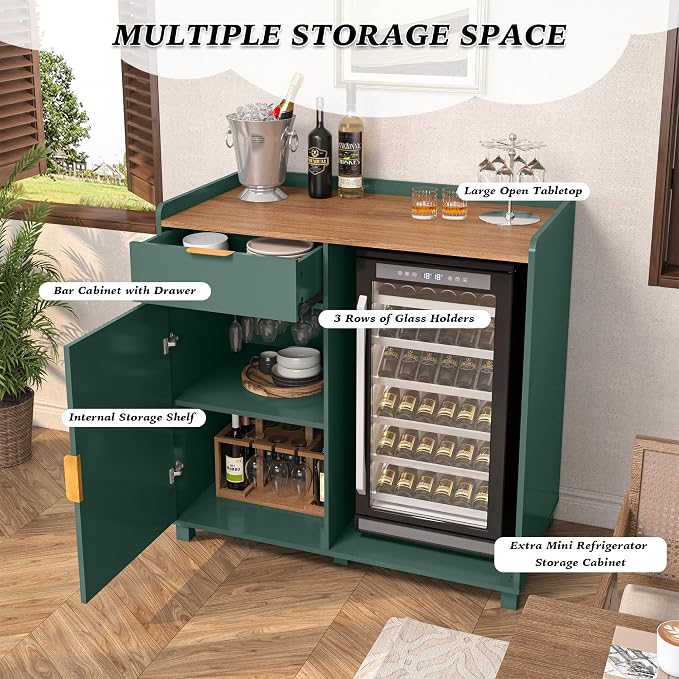 Bar Cabinet with Fridge Space&Fluted Door, Mini Fridge Cabinet with Wine Storage - Image 3