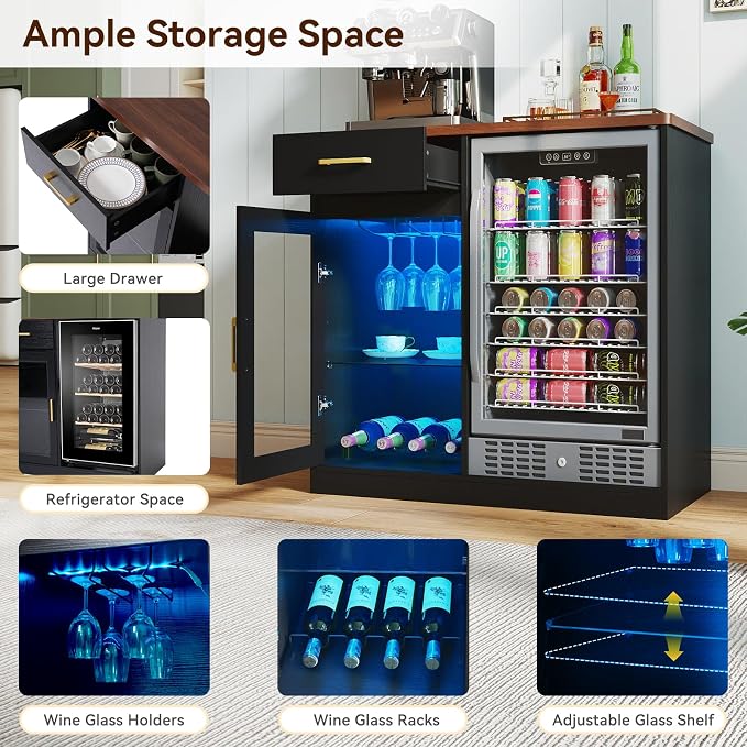 Verano Garden Coffee Bar with Mini Fridge Space, Liquor Cabinet with LED Light - Image 6