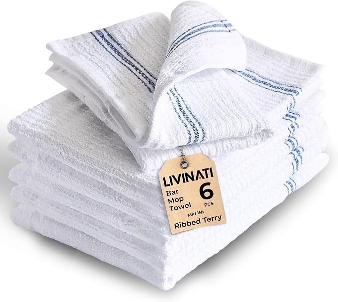 White Cotton Bar Towels for Kitchen by LIVINATI