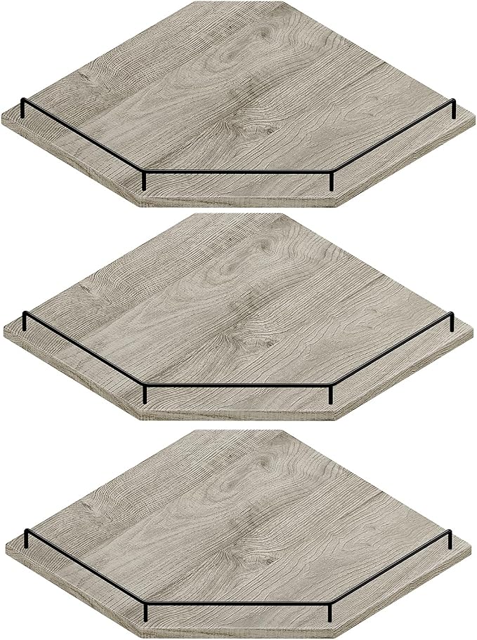 JJL Corner Shelf Wall Mounted, 12 Inches 3-Tier Floating Corner Shelf, Hexagon by Unknown
