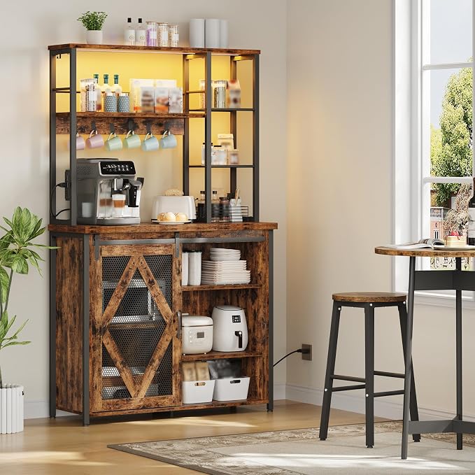 HOOBRO Bakers Rack with Power Outlet and LED Light, Microwave Stand with - Image 3