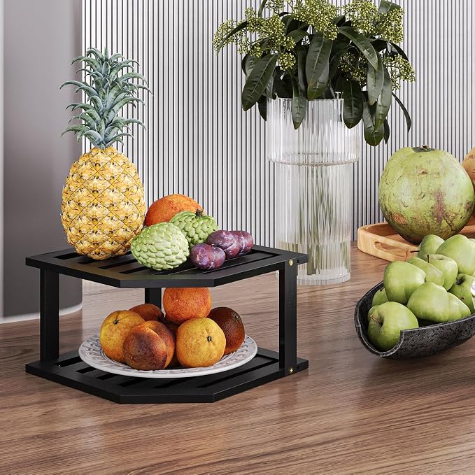 VERTORGAN Bamboo Corner Shelf, 2 Tier Plate Organizer - Image 5