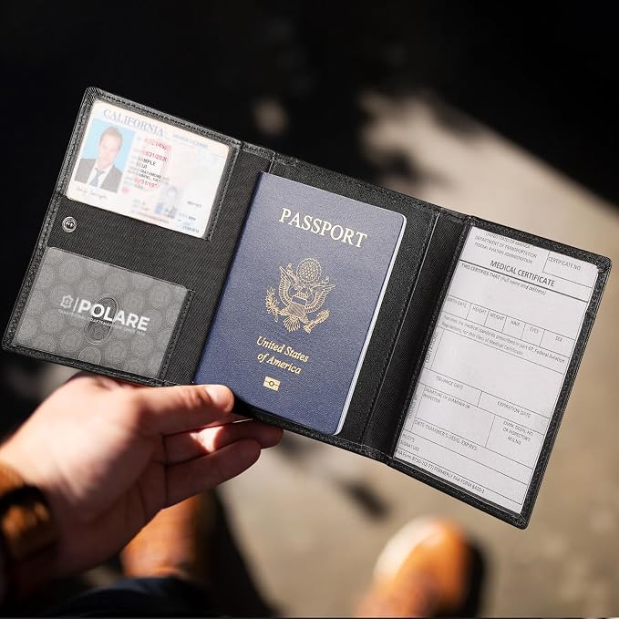 Polare Napa Leather Pilot Wallet Passport Holder RFID Blocking Tri-fold Travel - Image 2