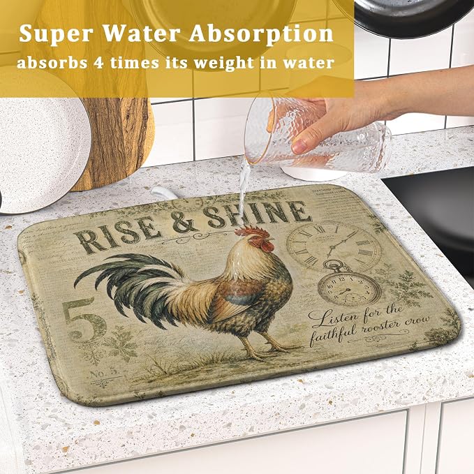 Farmhouse Rooster Dish Drying Mat 16 x 18 Inch - Image 7