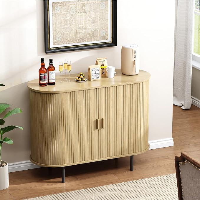 Buffet Cabinet with Storage, Fluted Sideboard Buffet with Sliding Door - Image 7
