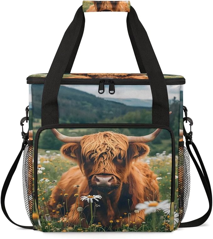 Highland Cow Spring Floral Coffee Maker Carring Bag, Large Insulated Storage by Home