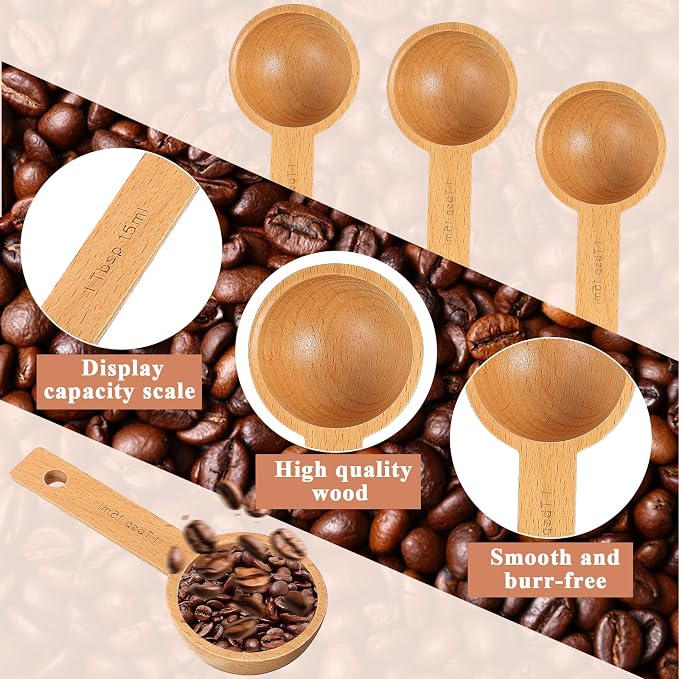 4 PCS Wooden Measuring Spoons Coffee Measuring Scoop Wooden Scoops - Image 3