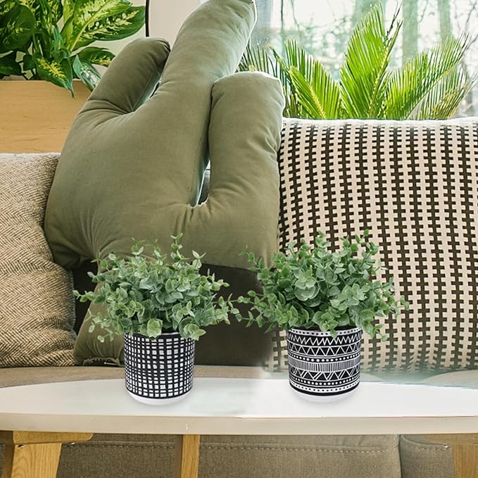 Winlyn Set of 2 Small Potted Plants Artificial Eucalyptus Plant in Black - Image 7