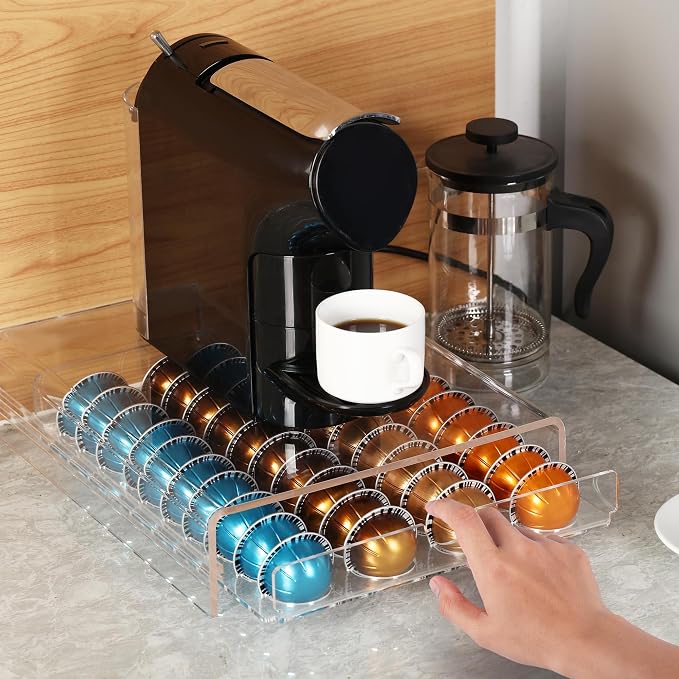 Clear Coffee Pod Organizer for Nespresso Vertuo, Double Sided Pull Out Holder - Image 2