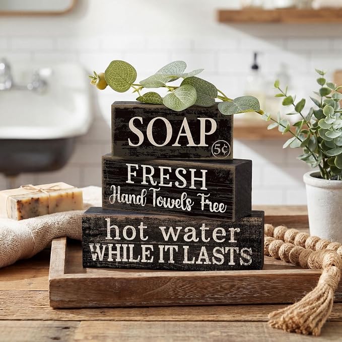 Lineshading 4 Pcs Bathroom Shelf Decor Sign Farmhouse Bathroom Decor and - Image 3