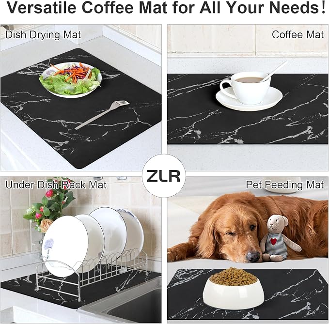 ZLR Coffee Bar Mat for Keurig & Nespresso, Marble Black | Absorbent Dish Drying - Image 4