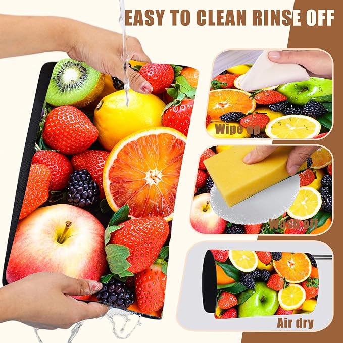 Fresh Fruits Dish Drying Mat for Kitchen Counter Coffee Bar Mat Hide Stain - Image 5
