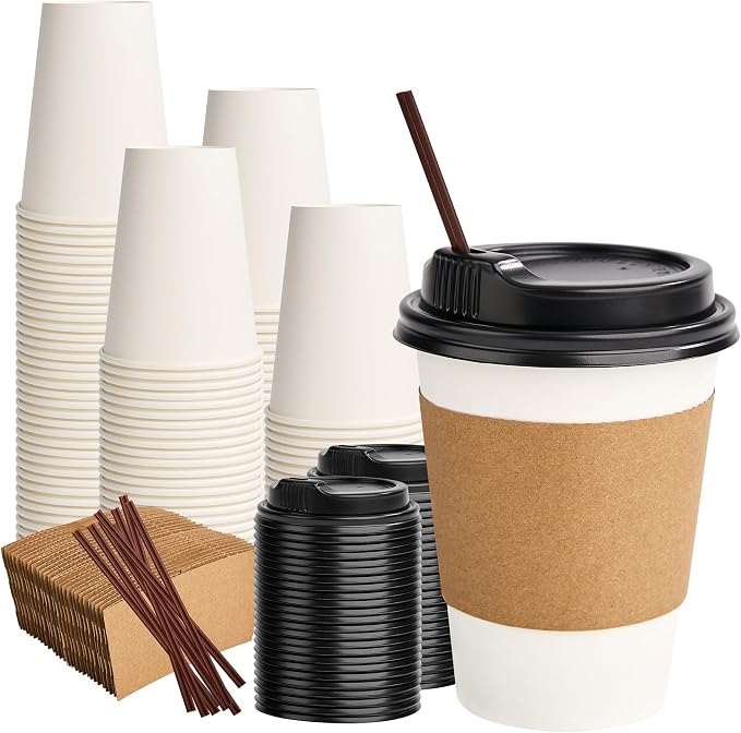 RACETOP 12 oz 100 Pack Disposable Paper Coffee Cups by RACETOP