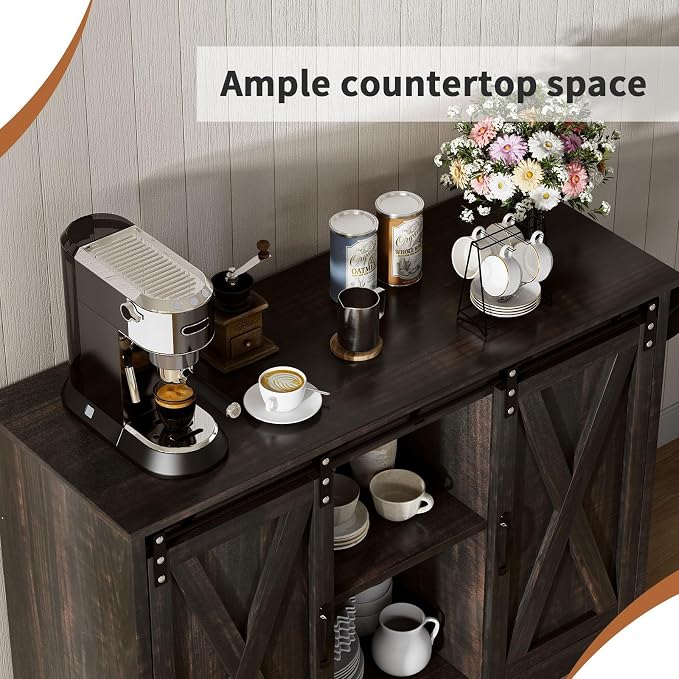 4 EVER WINNER 42" Farmhouse Coffee Bar Cabinet, Buffet Cabinet - Image 4