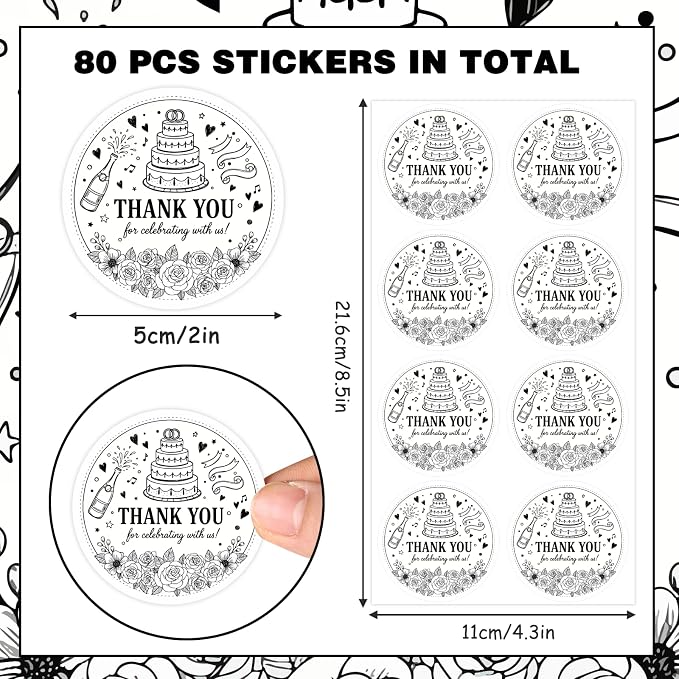 Serencatcher Hand Drawn Doodle Wedding Thank You Stickers - Image 5