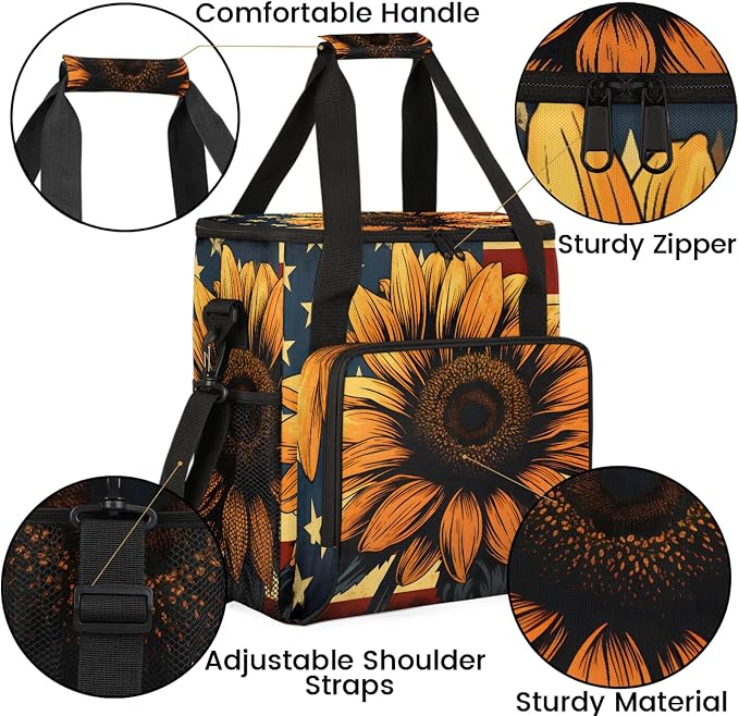 Sunflower American Flag Coffee Maker Carring Bag, Large Insulated Storage - Image 6
