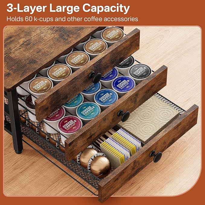 Coffee Pod Holder for Countertop, 3 Tier K Cup Holder Drawer, Coffee Bar - Image 4
