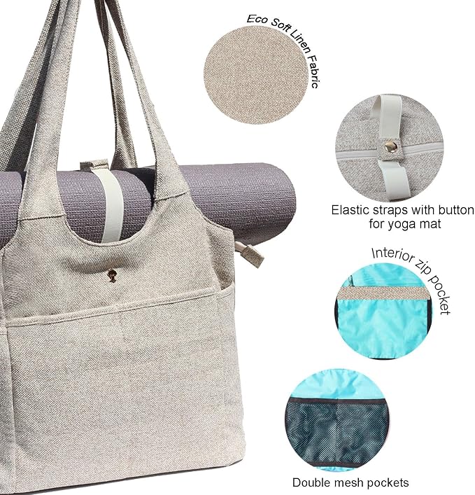 ESVAN Yoga Tote Bag Mat bag Women Shoulder Bags Carryall Tote - Image 3