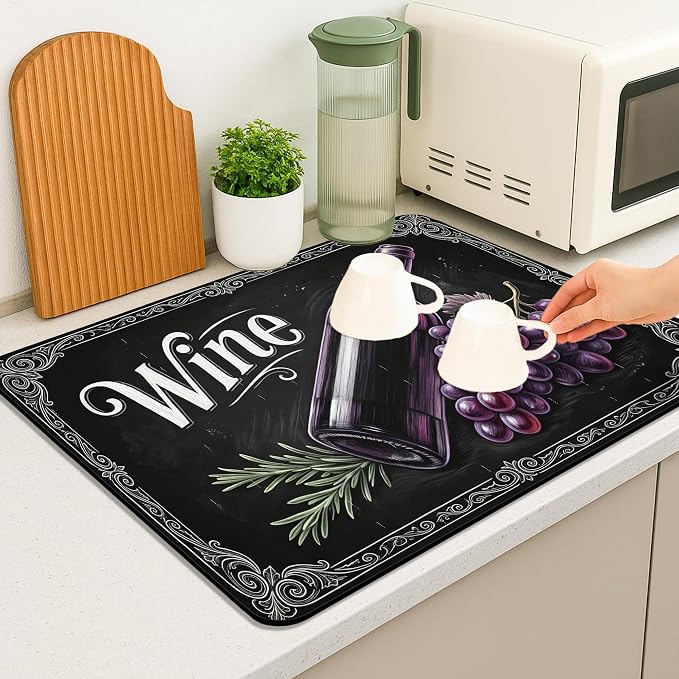 Wine Inspired Dish Drying Mats for Kitchen Counter, Vintage Black Grapes - Image 5