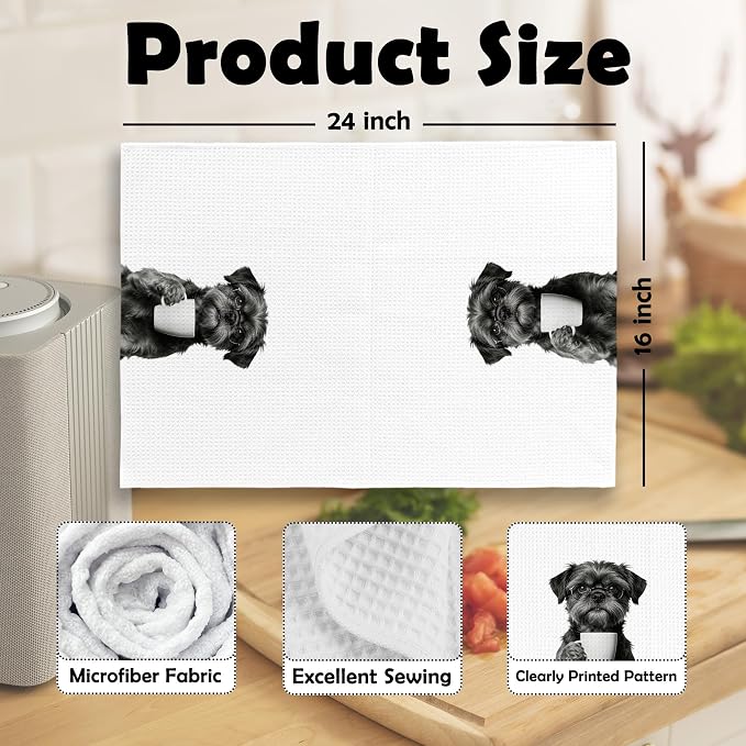 Funny Brussels Griffon Coffeee Bar Kitchen Dish Towels, Brussels Griffon Gifts - Image 6