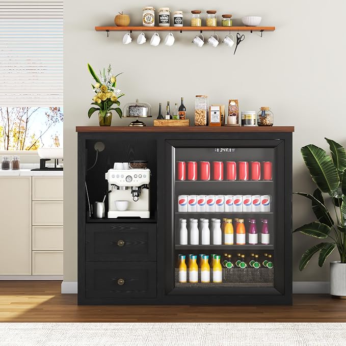 47.2" Coffee Bar Cabinet with Mini Fridge Space, Farmhouse Wine Bar Cabinet - Image 6