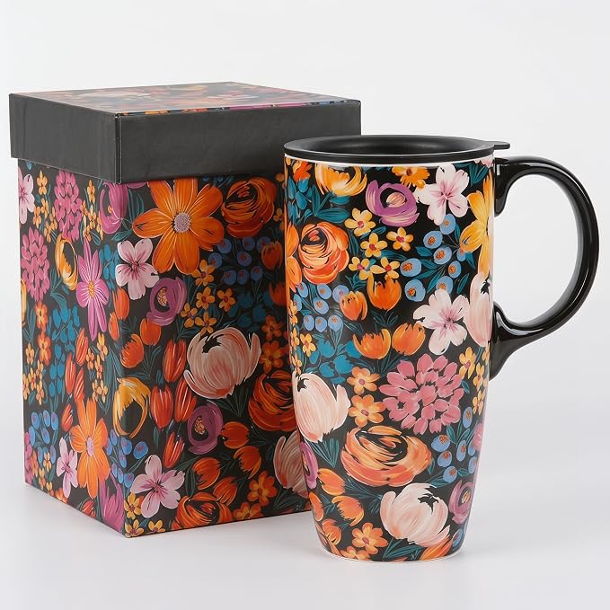 Topadorn Floral Ceramic Travel Mug by Topadorn