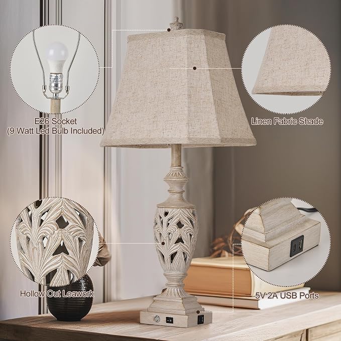 29.5"H Touch Control Traditional Table Lamp Set of 2, Vintage Bedside Lamp - Image 4
