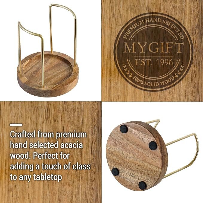 MyGift Premium Acacia Solid Wood and Brass Tone Metal Wire Countertop Plastic - Image 2