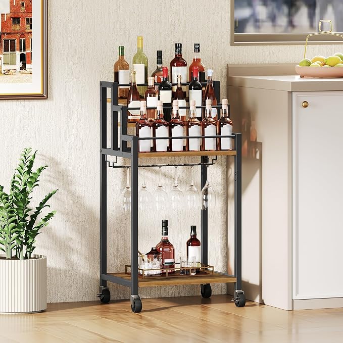 YATINEY Bar Cart, 3 Tier Home Bar Serving Cart - Image 5