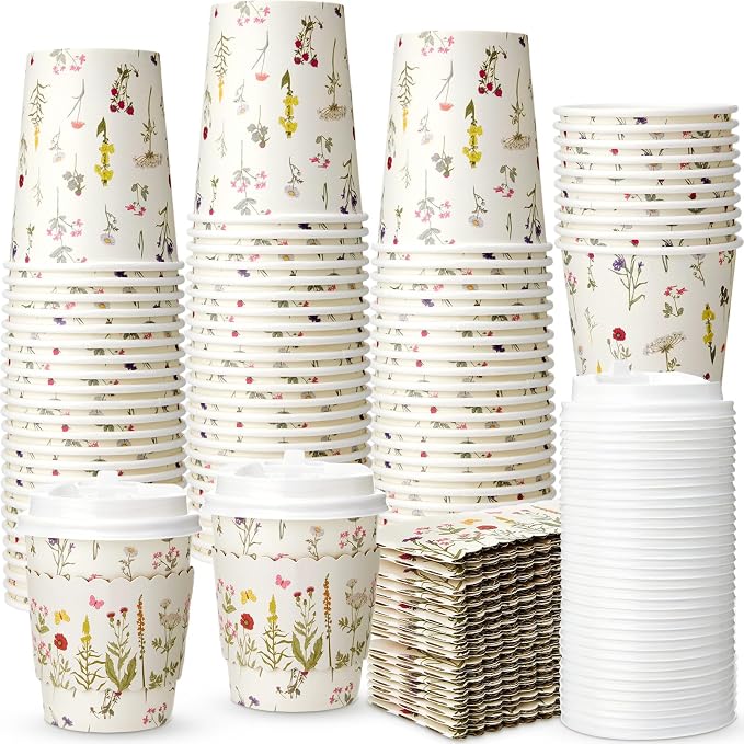 AmazingSpark 48 Sets 8oz Floral Disposable Coffee Cups by Unknown