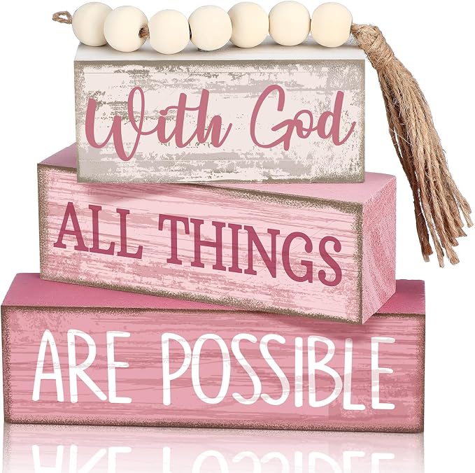 Yuntau 4 Pcs Farmhouse Tabletop Decor Wooden Rustic Inspirational Bible Verse by Yuntau