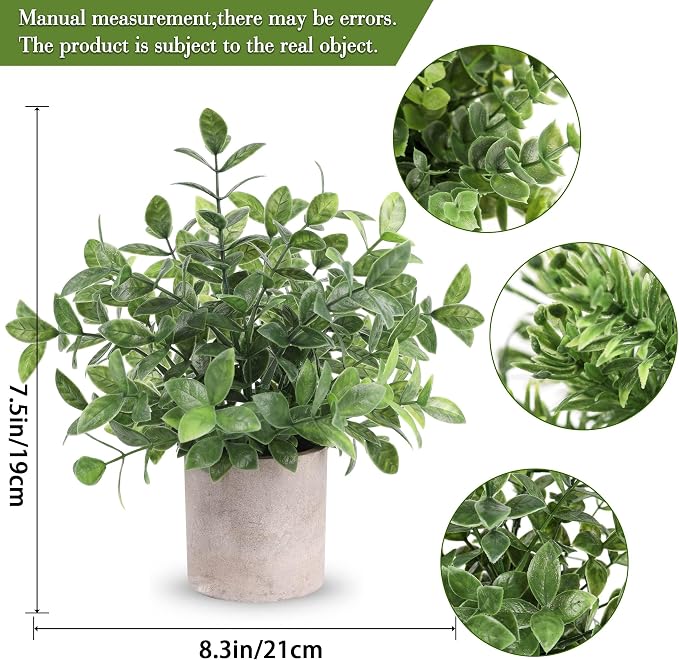 Der Rose 3 Pack Mini Potted Fake Plants Artificial Plastic Eucalyptus Plants - Image 2