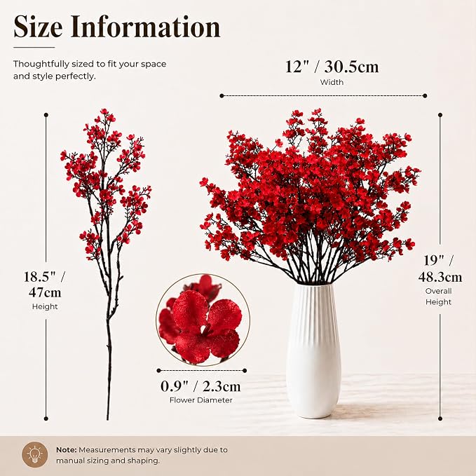 Mandy's 6 Bundles Artificial Red Baby’s Breath Flowers | 18.5 Inch Silk - Image 3
