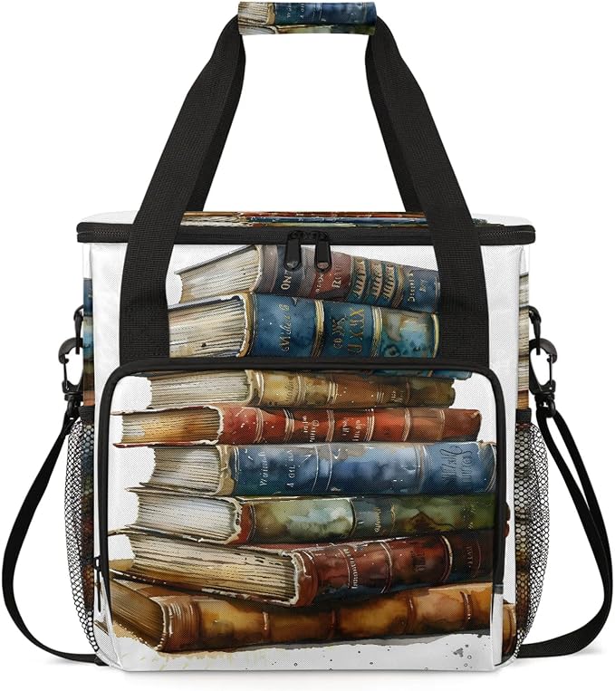 Vintage Books Coffee Maker Carring Bag, Large Insulated Storage Organizer Case by Home