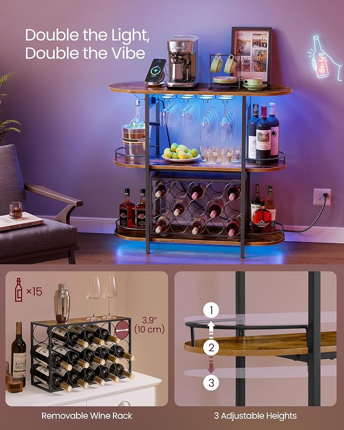 VASAGLE Bar Cabinets for Home, LED Coffee Bar - Image 5