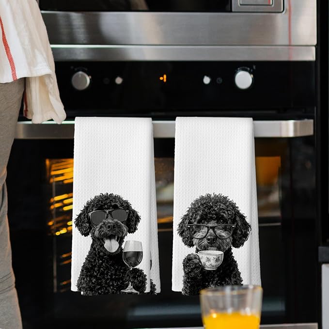 Funny Portuguese Water Dog Kitchen Towels Set of 2, Funny Dog Kitchen - Image 2