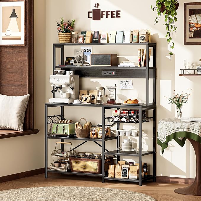 SUPERJARE Bakers Rack with Power Outlet, 47.2 Inches Coffee Bar with 3 - Image 9